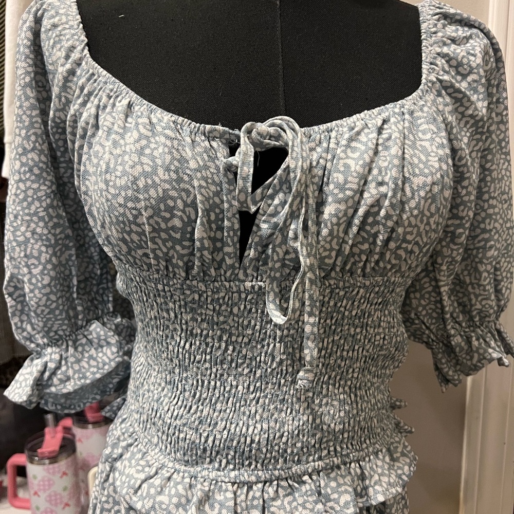 Women's Blue Smocked Top